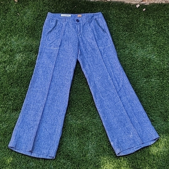 Pilcro Linen Wide Straight Leg Pants Blue Size 4 - Picture 14 of 16